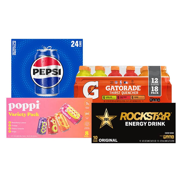 :$13.97 Pepsi Products 24 pack, Poppi 8 pack, Gatorade 18 pack, Rockstar 10 pack, or Pure Leaf 12 pack, select varieties +CRV in CA. While supplies last.