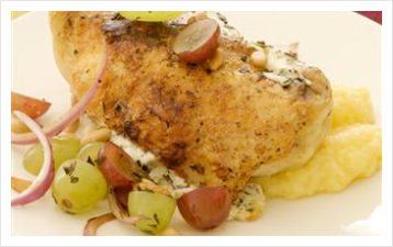 Chicken with Goat Cheese, Grapes and Pine Nuts Photo